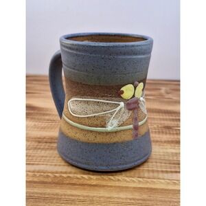 Dragonfly‎ Coffee Cup Mug Studio Art Pottery Stone Textured Glaze Brown/blue JB
